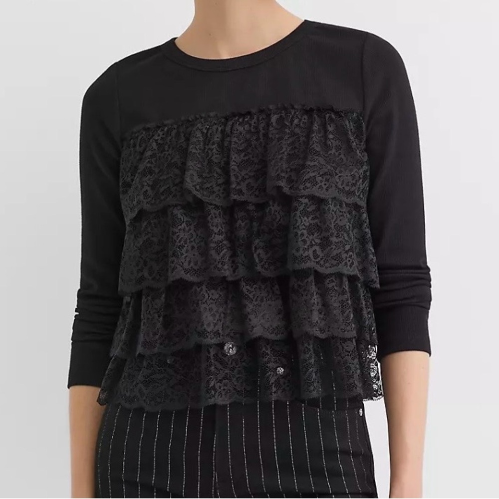 LOFT Black Lace Tiered Blouse